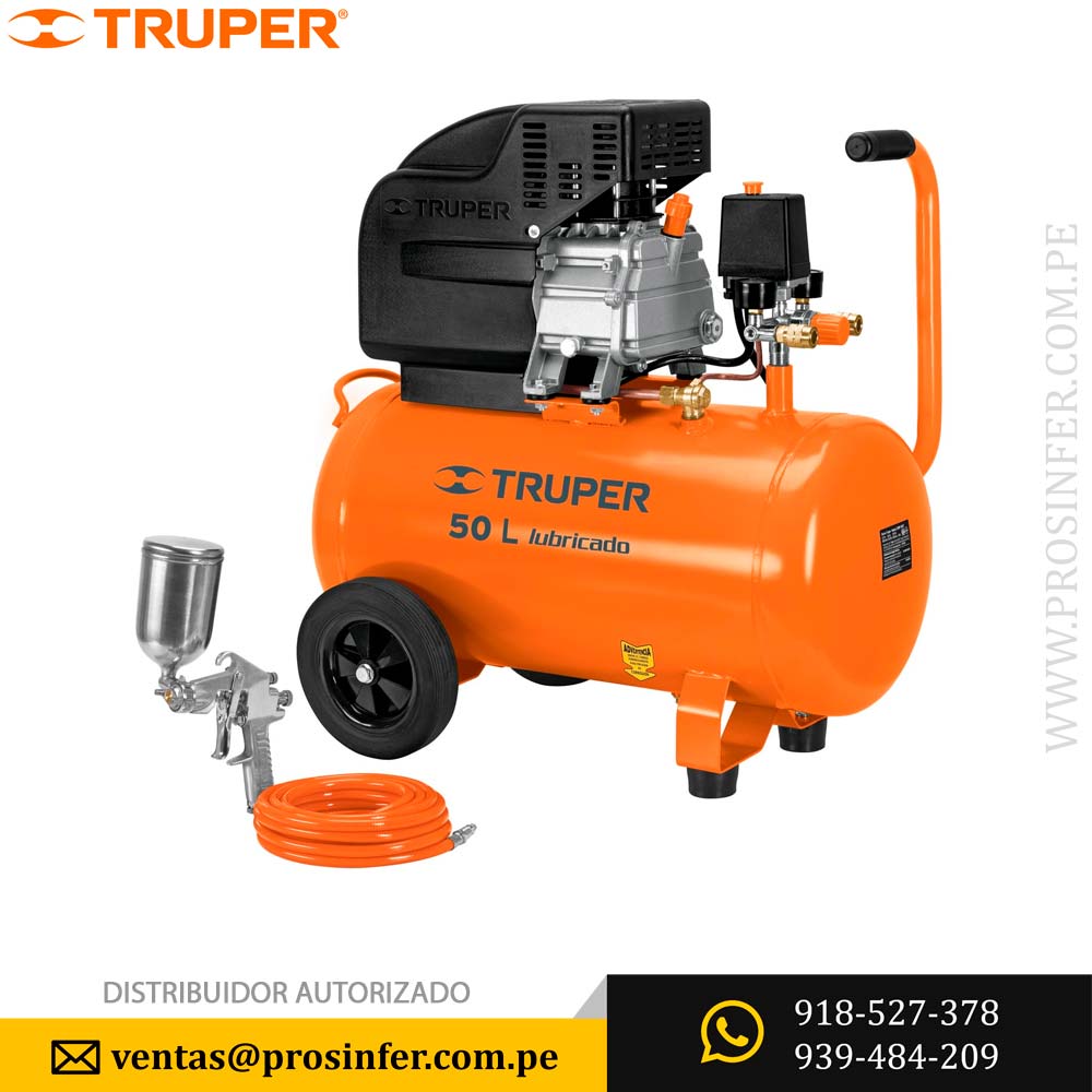 COMPRESORA DE AIRE 50 LITROS + PISTOLA GRAVEDAD + MANGUERA 5 METROS (#101744) - TRUPER