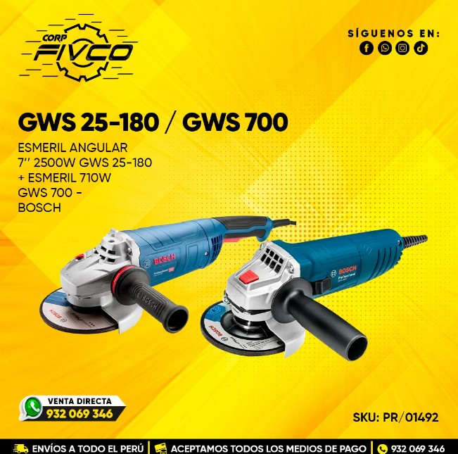 ESMERIL ANGULAR 7" 2500W + ESMERIL 710W GWS 700 (#GWS 25-180) - BOSCH