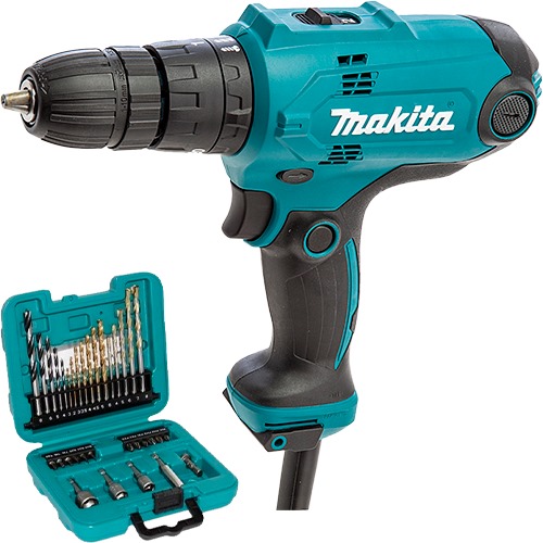 TALADRO PERCUTOR 3/8" 320W HP0300 + SET BROCAS Y PUNTAS (34 PZAS) B-68498 - MAKITA