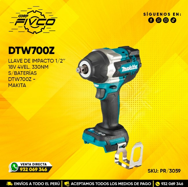 LLAVE DE IMPACTO 1/2" 18V LXT 4VEL. 700Nm S/BAT DTW700Z - MAKITA