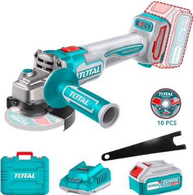 AMOLADORA 20V 4-1/2" S/CARBONES C/ 1BAT. 4.0Ah Y CARGADOR #TAGLI211541 - TOTAL