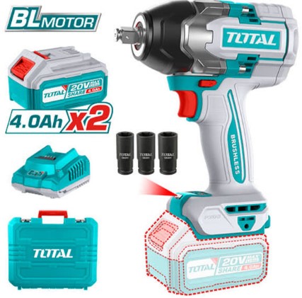 LLAVE DE IMPACTO 1/2" 20V 850NM BRUSHLESS + 2 BAT 4.0Ah + 1CARGADOR (#TIWLI2085) - TOTAL