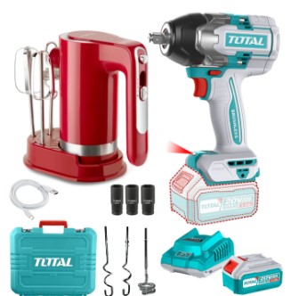 LLAVE DE IMPACTO 850NM 20V + 1BAT 4.0Ah Y CARGADOR + 1BATIDORA (#TOSLI240313) - TOTAL