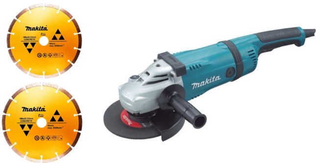 ESMERIL ANGULAR 7" 2400W 8500RPM GA7030 + 2 DISCO DIAMANTADO SEGMENTADO 180(7") D-44286 - MAKITA