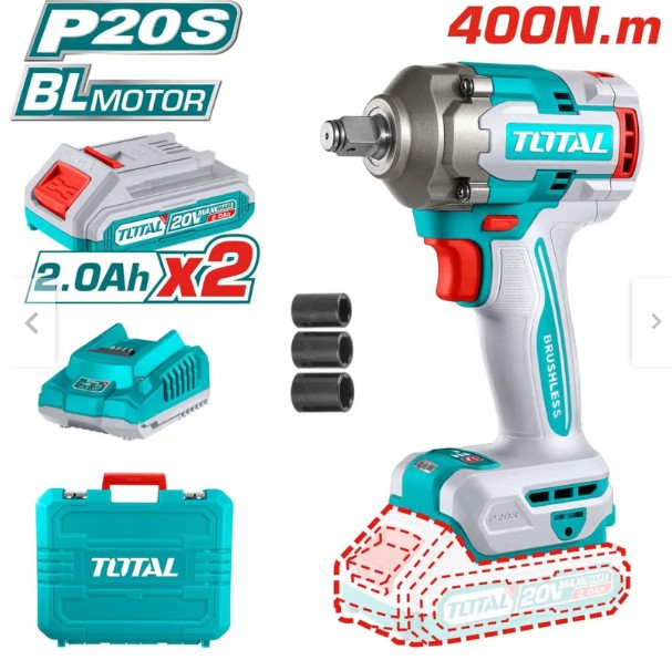 LLAVE DE IMPACTO 20V 400NM + 2BATERIAS 2.0Ah + CARGADOR +MALETA (#TIWLI2040) - TOTAL