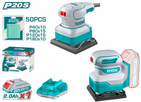 MEGA COMBO LIJADORA 20V +1 BATERIA 2.0Ah + CARGADOR + LIJADORA 240W (#TOSLI240582) - TOTAL