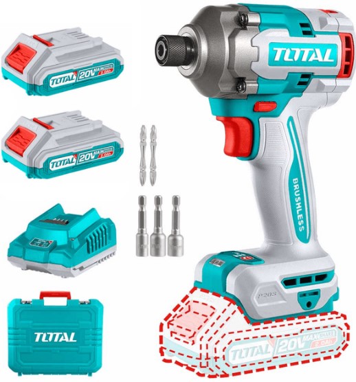 ATORNILLADOR DE IMPACTO 20V BRUSHLESS 285NM + 2BAT 2.0Ah (#TIRLI2028) - TOTAL