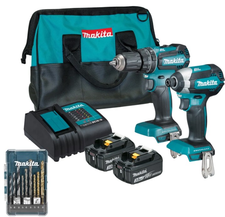 KIT CO-DLX2283S-1024 TALADRO PERCUTOR DE 1/2" 18V LXT DHP485 + ATORNILLADOR DE IMPACTO 1/4" DTD153Z + 2BAT. 3.0Ah + CARGADOR + JGO BROCAS 9 PZAS D-71962 + MALETA - MAKITA