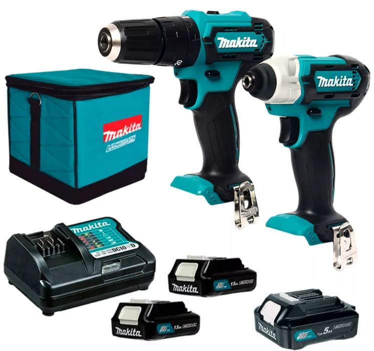 KIT CO-CLX228-1024 ATORNILLADOR D/IMPACTO 1/4" 12V TD110D +TALADRO PERCUTOR 3/8" HP333D + 2BAT. 1.5Ah + 1BAT 5.0Ah 1913G0-9 - MAKITA