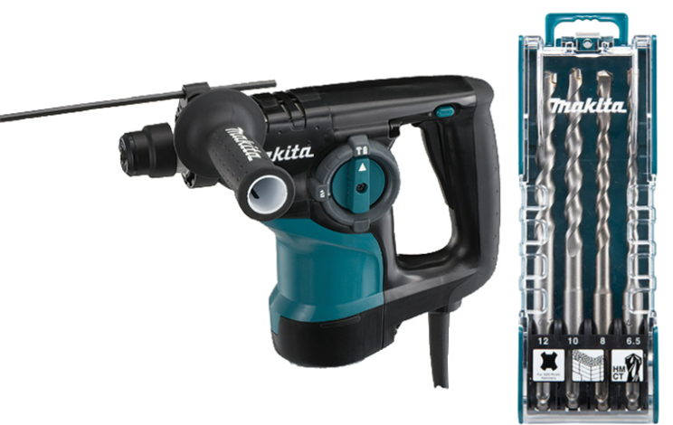 MARTILLO PERFORADOR  SDS-PLUS 28 mm. (1 1/8") 800W HR2810 + JUEGO DE BROCAS SDS PLUS 160MM D-74728 - MAKITA