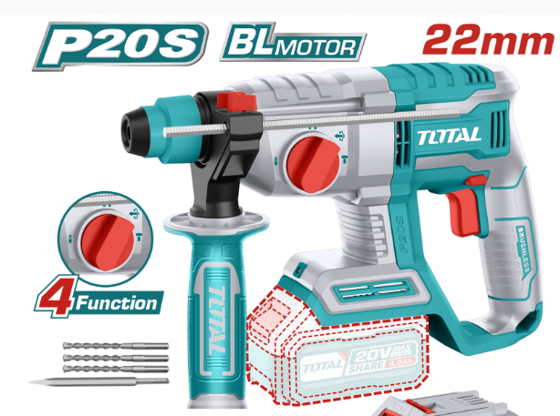 ROTOMARTILLO PLUS 20V +1BATER 4.0Ah + CARGADOR + MALETA (#TRHLI202081) - TOTAL