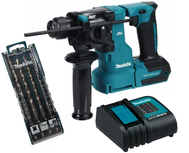 ROTOMARTILLO INAL. 18V LXT SDS-PLUS 18MM 2FUNC. 1.7 JOULES S/BAT DHR183Z + CARGADOR DC18SD 630570-1 + SET BROCAS SDS PLUS 4PCS D-74728 - MAKITA