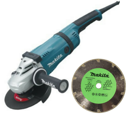 ESMERIL ANGULAR 9" 2700W 6600RPM GA9082 + DISCO DIAMANTADO ELECTROCHAPADO 230MMX2 D-51100 - MAKITA