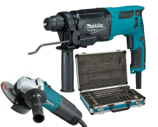 KIT MTK0005B MARTILLO PERFORADOR SDS-PLUS 800W M8701B + ESMERIL ANGULAR 4-1/2" 540W M0901B + SET BROCA D-71174 - MAKITA