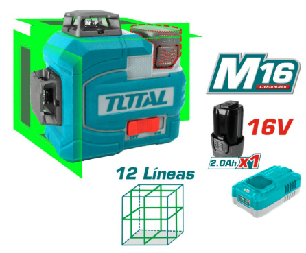 NIVEL LASER 12 LINEAS 16V +1BATERIA 2.0AH + CARGADOR (#TLL301201) - TOTAL