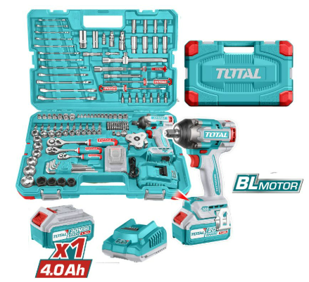 COMBO LLAVE IMPACTO 1/2" 500NM +1BAT 4.0AH + CARGADOR + 152 DADOS + ACCESORIOS #THKTHP31522 - TOTAL