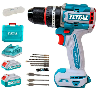 TALADRO ATORNILLADOR 86NM 20V CHUCK METALICO 13MM + 1BAT 4.0AH + 1BAT 2.0AH + CARGADOR  #TIDLI20868 - TOTAL