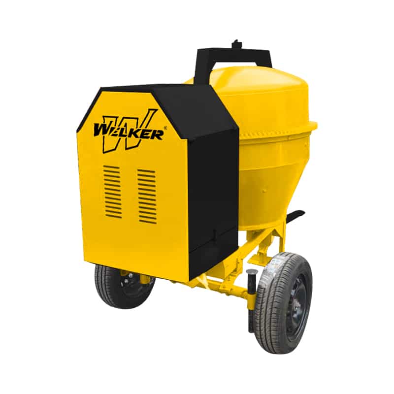 KIT - MEZCLADORA TIPO TROMPO PESADA DE DOBLE PIÑON CON YUGO 4"X4" DE 11P3 YELLOW/BLACK  + MOT 13HP BONHOEFFER - WELKER 