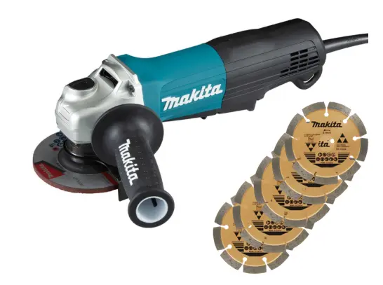AMOLADORA / ESMERIL ANGULAR 4-1/2" 1300W #GA4550 + 5 DISCOS DIAMANTADO SEGMENTADO PARA CONCRETO 4.1/2" #D-79572 - MAKITA