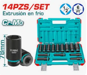 [PR/05745] SET DADOS DE IMPACTO LARGO INDUSTRIAL 14PCS 1/2" 10-27MM CR-MO + MALETIN #THKISD12143L - TOTAL