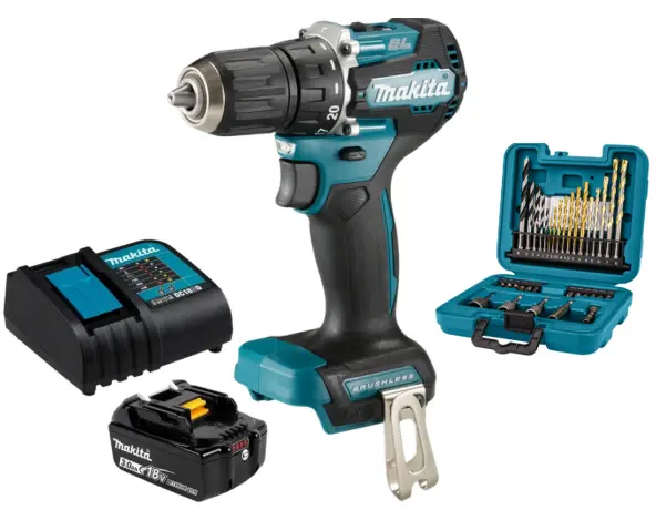 CO-DHP487SF-1125-X1 TALADRO PERC. 1/2" 18V LXT 2VEL. 40-23 C/1BATERIA 3.0AH + CARGADOR + JUEGO DE BROCAS Y PUNTAS 34PCS B-684998  - MAKITA