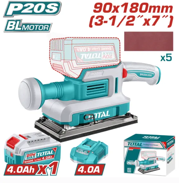 LIJADORA ACABADOS (90X180MM) 13000RPM + 1 BATERIA DE 4.0AH 20V #TFSLI20313 - TOTAL