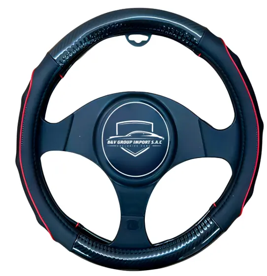 FORRO DE VOLANTE DE VEHÍCULO FIBRA DE CARBONO CON BORDES ROJO (38 CM) #1055015 - B&V 