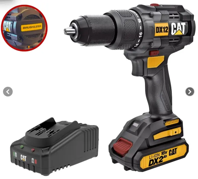 TALADRO PERCUTOR ATORNILLADOR BRUSHLES 65NM 18V #DX1120K + 1 BATERIA 2.0AH + CARGADOR #DXK904 - CAT 