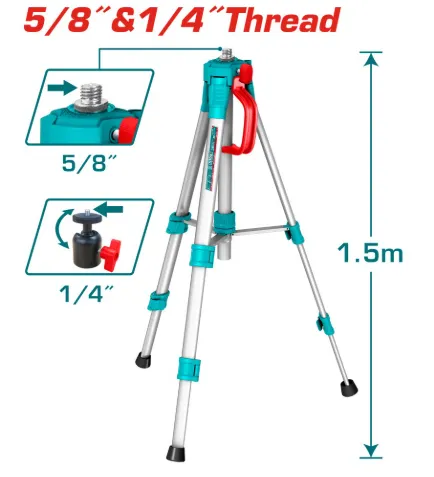 TRIPODE PARA NIVEL LASER DE 1.5M CON TUERCA DE 5/8"-1/4" #TLLT01572 - TOTAL