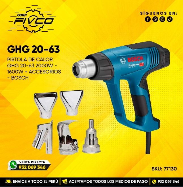PISTOLA DE CALOR 2000W + ACCESORIOS (#GHG 20-63) - BOSCH