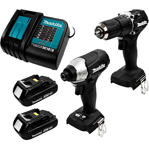 [PR/00474] ATORNILLADOR IMP. 1/4" 140NM + TALADRO 1/2" 1700RPM 18V  DLX2414X7B (INCL. 2 BAT 1.5Ah + CARGADOR) - MAKITA