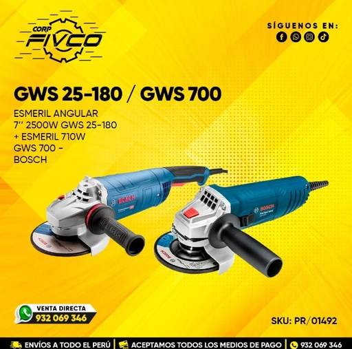[PR/01492] ESMERIL ANGULAR 7" 2500W + ESMERIL 710W GWS 700 (#GWS 25-180) - BOSCH