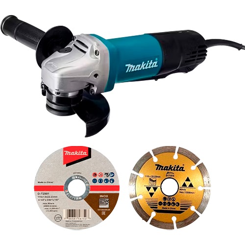 [PR/01625] CO-9557HPG-0922 ESMERIL ANGULAR 4 1/2" 9557HPG + 8 DISC D/CORTE (D-72001) + 2 DISC D/CONCRETO (D-71015) - MAKITA