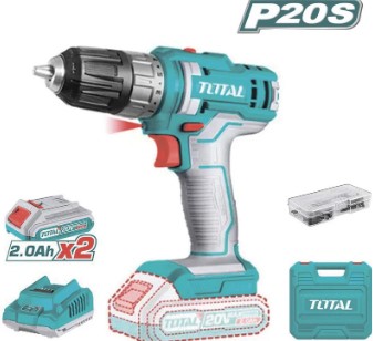 [PR/03124] TALADRO ATORNILLADOR INAL. 20V 3/8" + 2BAT. 2.0Ah Y CARGADOR + CAJA PLASTICA (#TDLI200528) - TOTAL