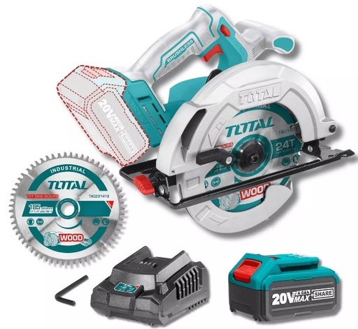[PR/03285] SIERRA CIRCULAR INDUSTRIAL 7-1/4" 20V BRUSCHLES+1BATERIA 4.0Ah + CARGADOR (#TSLI18511) - TOTAL