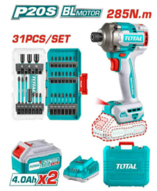 [PR/04027] ATORNILLADOR DE IMPACTO 20V BRUSHLESS 1/4" 285NM + 2BAT. 4.0AH + PUNTERAS IMPACTO #TOSLI240966 - TOTAL