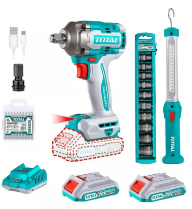 [PR/04038] LLAVE DE IMPACTO 400NM 20V +2 BATERIAS 2.0AH + CARGADOR + DADOS IMPACTO + LAMPARA (#TOSLI23048) - TOTAL