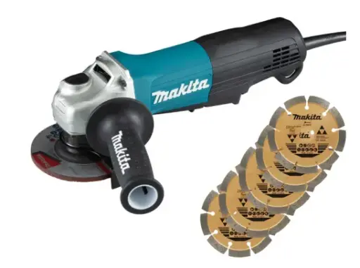 [PR/05595] AMOLADORA / ESMERIL ANGULAR 4-1/2" 1300W #GA4550 + 5 DISCOS DIAMANTADO SEGMENTADO PARA CONCRETO 4.1/2" #D-79572 - MAKITA