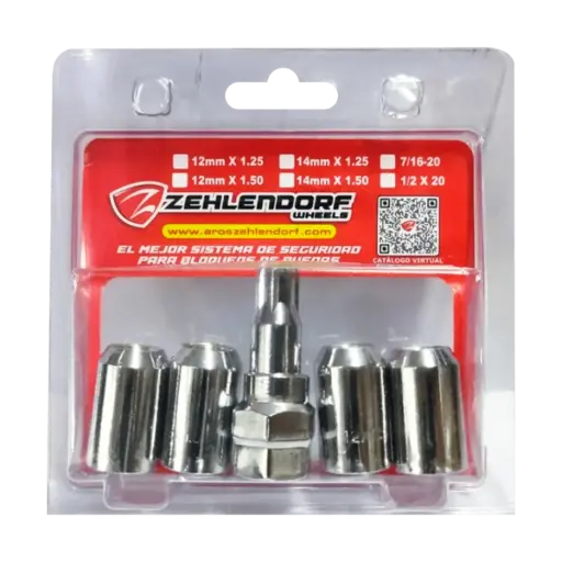 [PR/05731] SET 5 PIEZAS PERNO TUBULAR CROMADO PARA RINES 12 x 1.25  - ZEHLENDORF