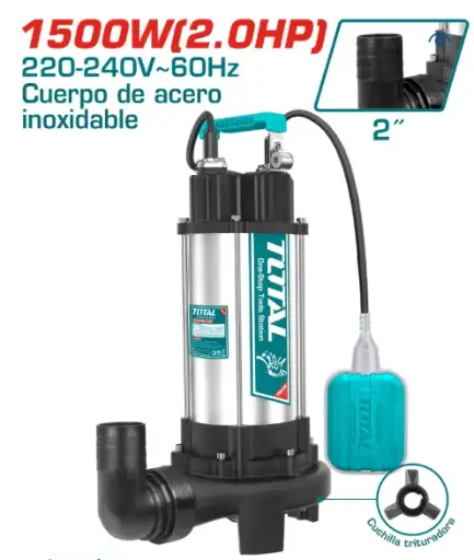 [PR/05748] BOMBA SUMERGIBLE A/RESIUAL INOXIDABLE 1500W 2.0HP H:14.5M C:350L/MIN (#TWP7150026-5) - TOTAL 