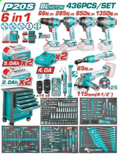 [PR/07611] CARRO PORTA HERRAMIENTAS 369PCS + LLAVE DE IMPACTO 850NM #THPTCS84362 - TOTAL