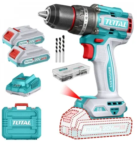 [PR/07748] TALADRO ATORNILLADOR Y PERCUTOR BRUSHLESS 20V 86NM + 2 BATERIAS DE 2.0AH #TIDLI208687 - TOTAL 